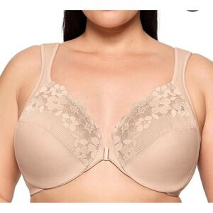 Glamorise Front Closure Bra Beige Lace Detail Comfort Support US 44 B